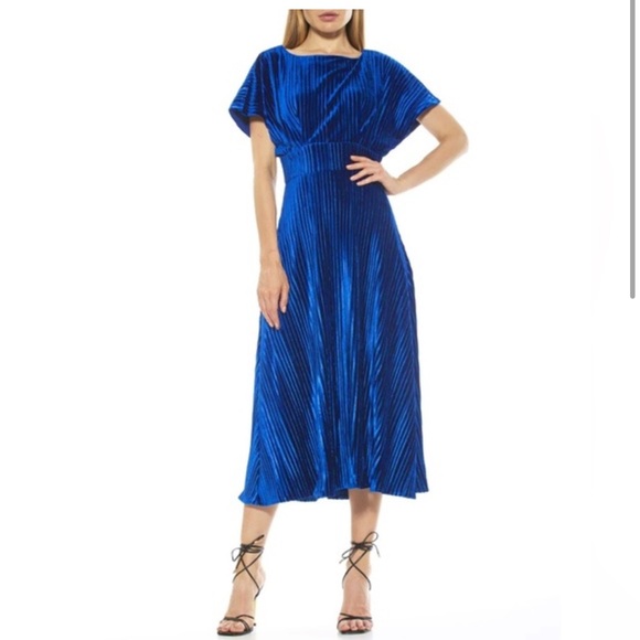 Alexia Admor Elegant Blue Pleated Velvet Dress - Picture 1 of 8